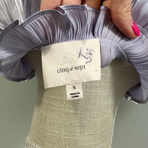 Cinq a Sept Lavender Purple Phyllis Bracelet Sleeve Gathered Pleated Blouse - Picture 12 of 16